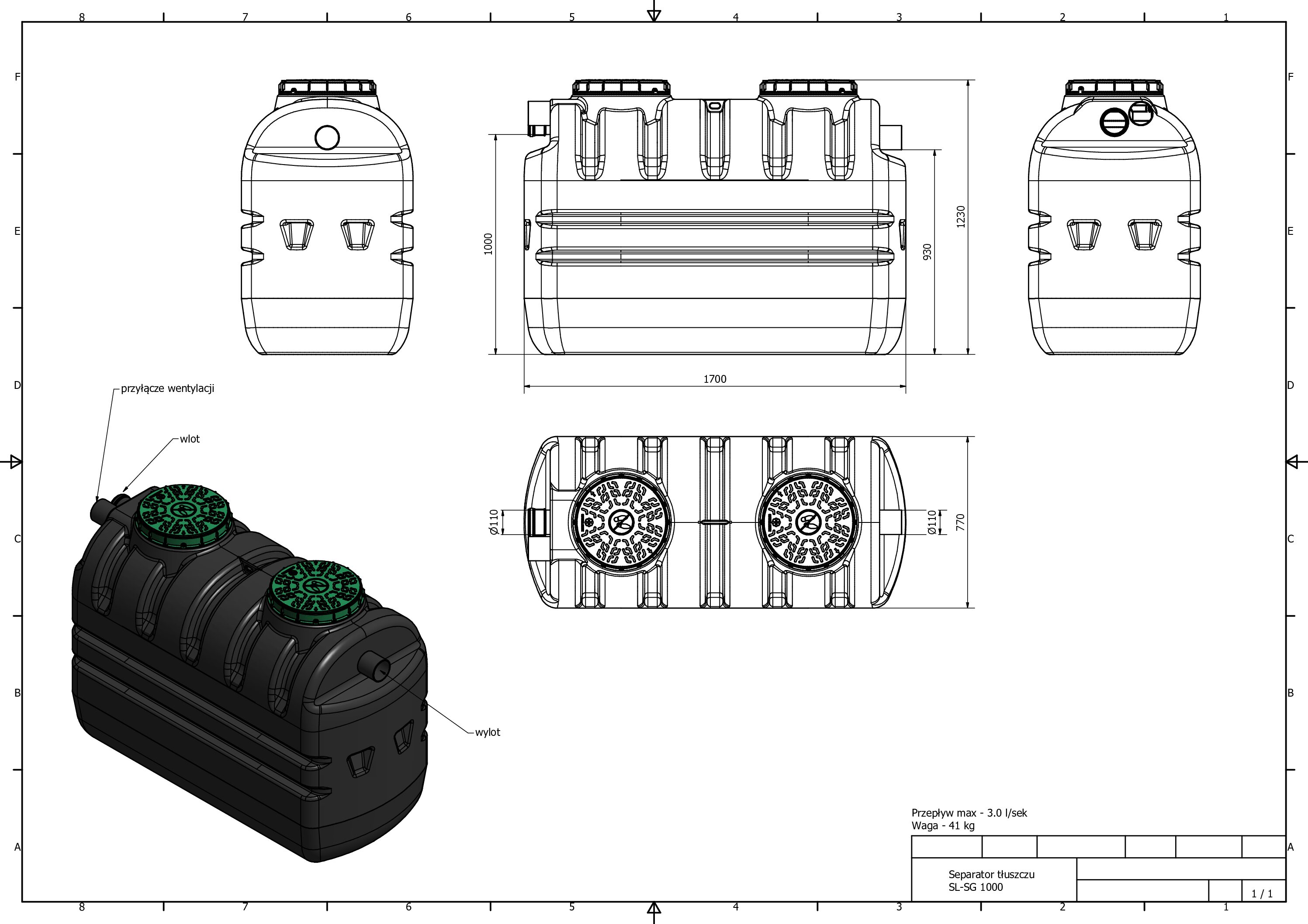 Separator tłuszczu SL-SG (przepływ do 3,0 l/s)