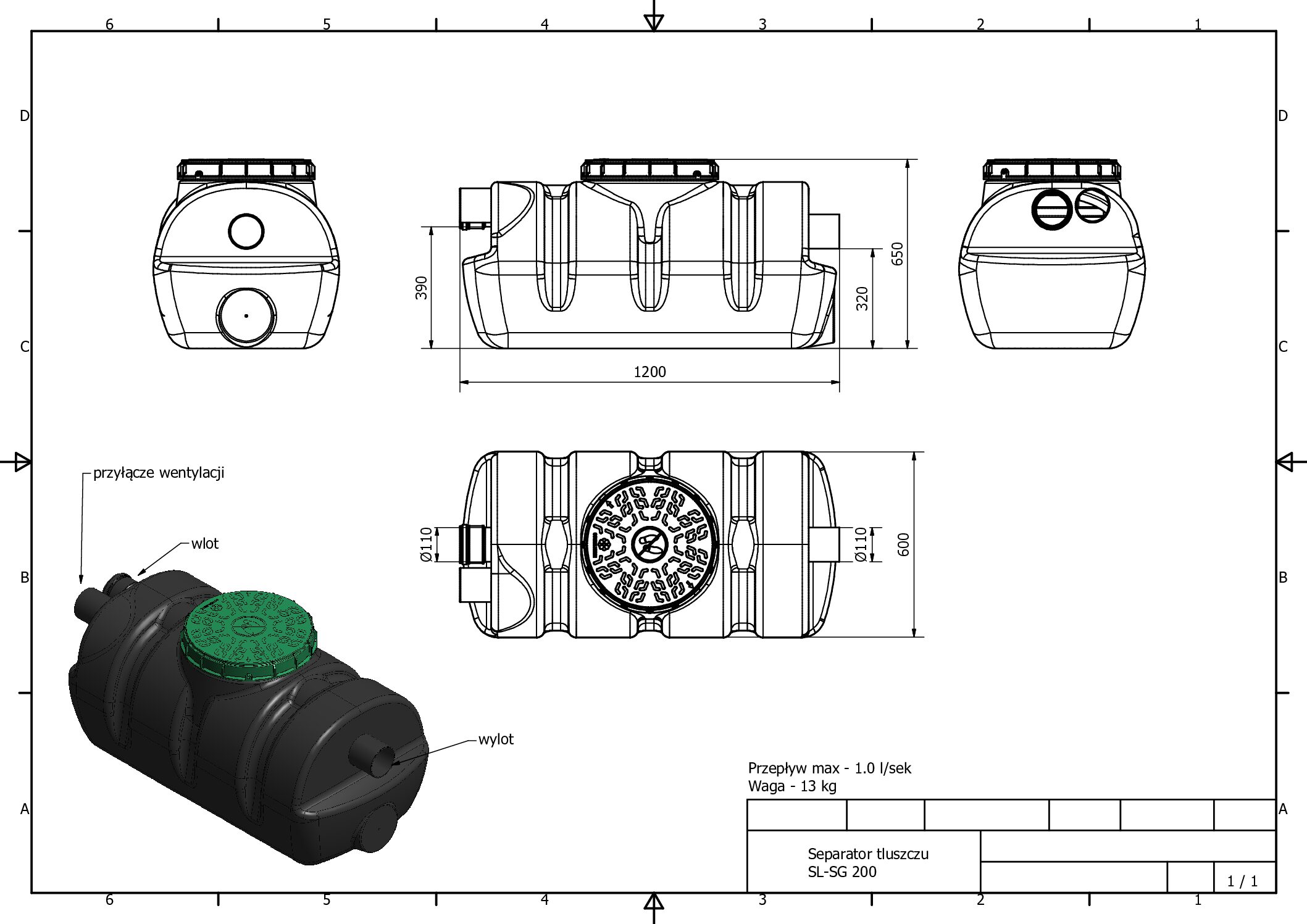 Separator tłuszczu SL-SG (przepływ do 1,0 l/s)