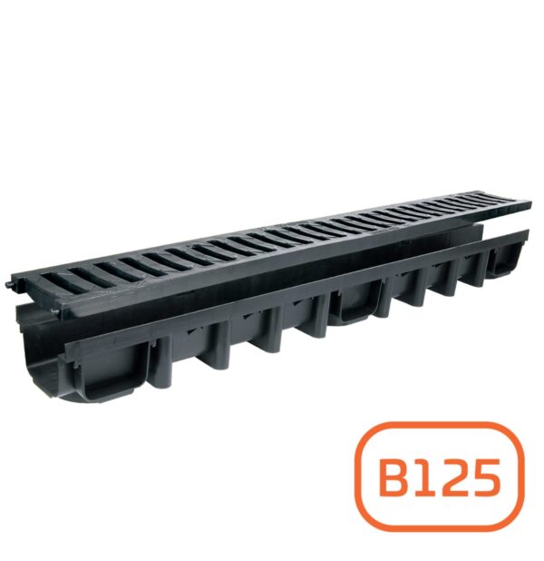 Odwodnienie liniowe System 1000×98 kanał z kratą PVC B125 grafit MAXPOL
