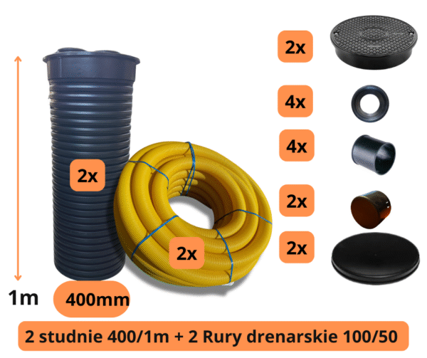 Zestaw drenarski 100/50 pełna z dwoma studniami 400 mm (1 m) Zestaw 2