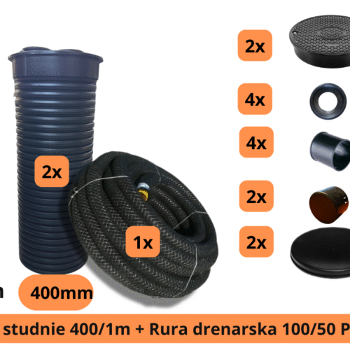 Zestaw drenarski 100/50 z dwoma studniami 400 mm (1 m)