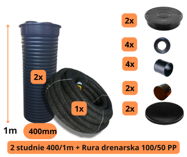 Zestaw drenarski 100/50 z dwoma studniami 400 mm (1 m)