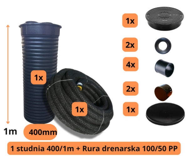 Zestaw drenarski 100/50 z jedną studnią 400 mm (1 m)