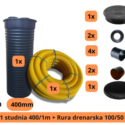Zestaw drenarski 100/50 pełna z jedną studnią 400 mm (1 m)