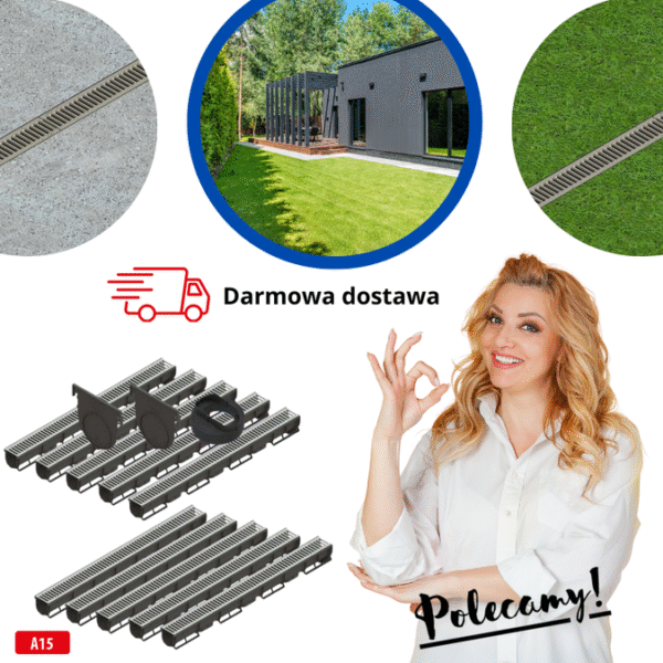 Zestaw 10x Kanałówł plastik-Easy1 DN70-ruszt stal ocynk kl.A15 H90 VODALAND DARMOWA DOSTAWA